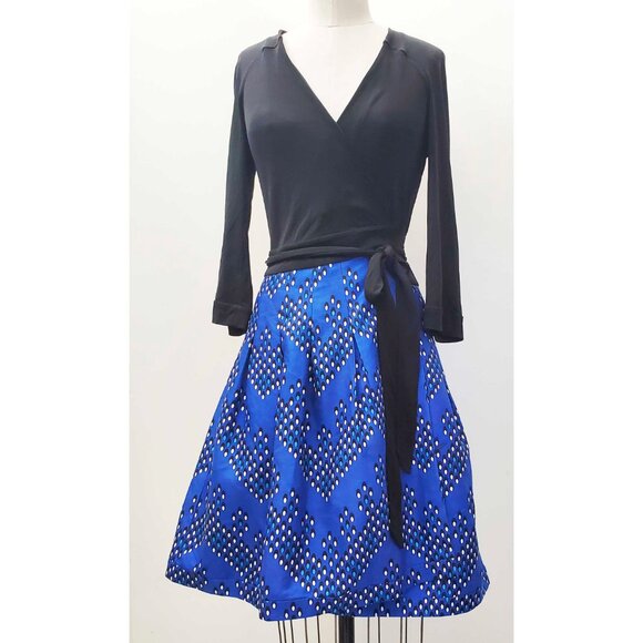Diane Von Furstenberg DVF Womens Blue Black Jewel Wrap Dress 6 - Picture 2 of 11